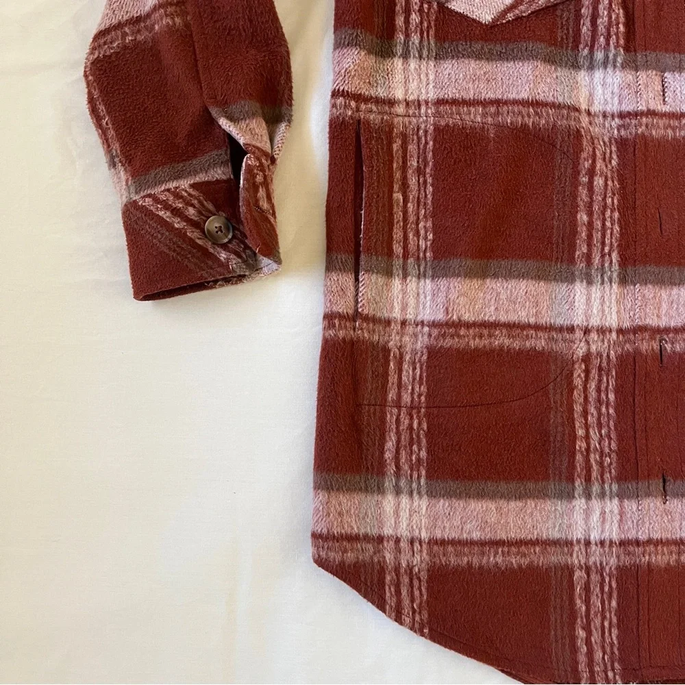 Gentle Fawn Leighton Jacket Red and Cream Plaid Flannel Button Up Long Shacket - Picture 6 of 9